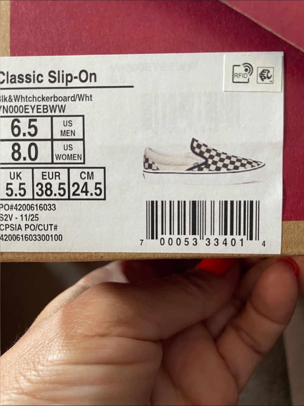 Vans Checkerboard Classic Slip-On in Black and White - Picture 5 of 5